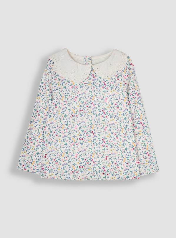 JOJO MAMAN BÉBÉ Woodland Floral Broderie Collar Top 12-18 months