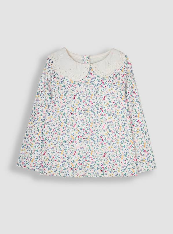 JOJO MAMAN BÉBÉ Woodland Floral Broderie Collar Top 3-4 Years