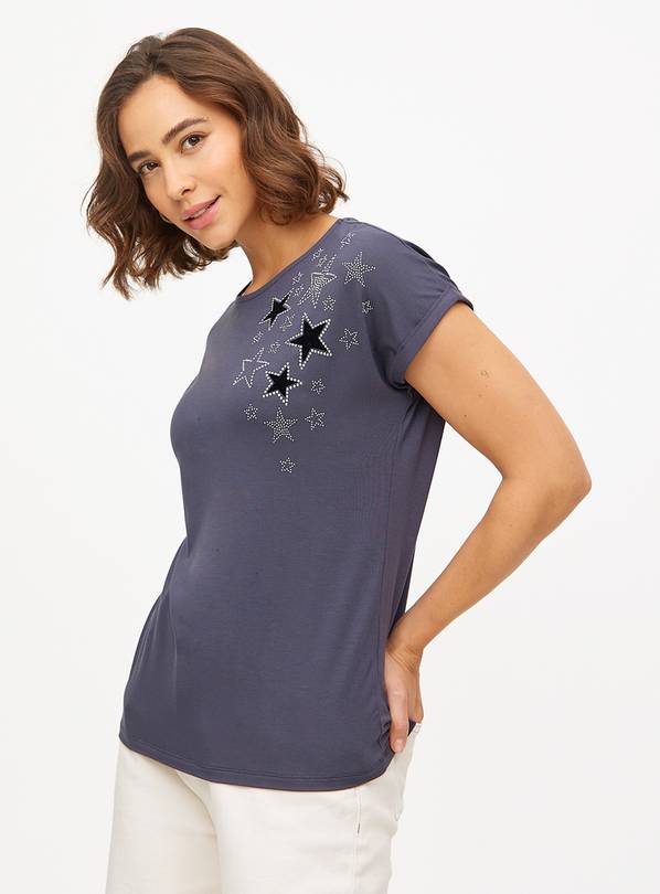 Charcoal Grey Embellished Star Relaxed T-Shirt 12