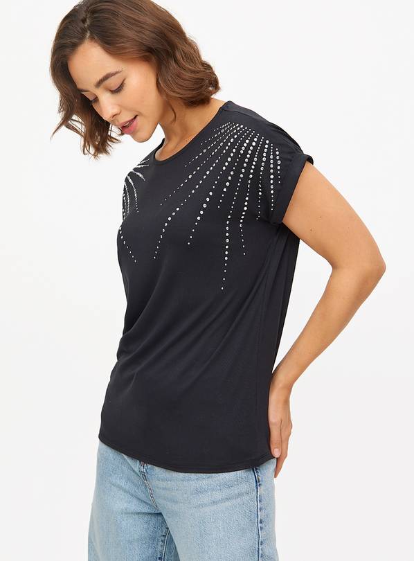 Black Hotfix Embroidered Relaxed T-Shirt 8