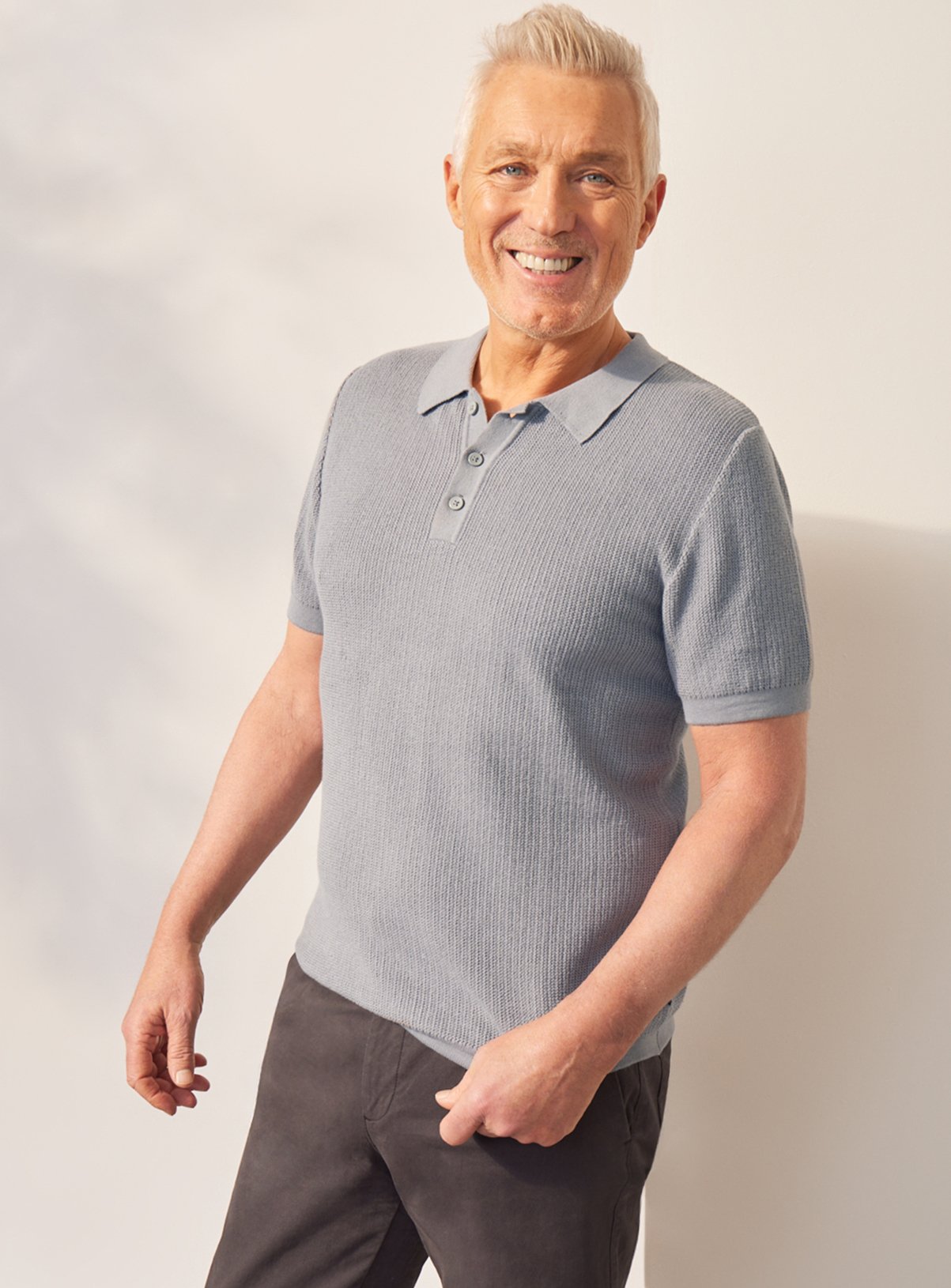 Men's UNION WORKS Grey Knitted Polo Shirt