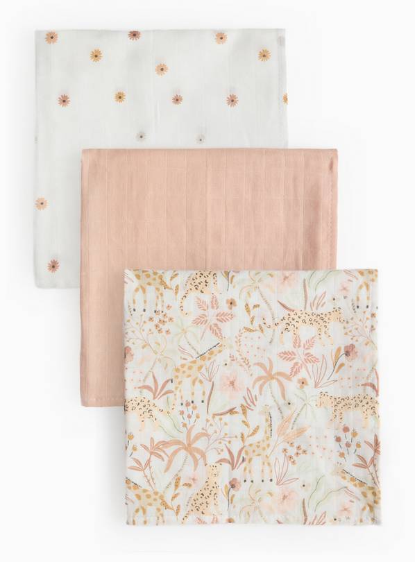 Safari Print Muslin Cloths 3 Pack One Size