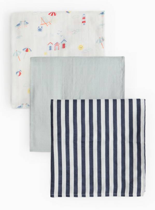 Seaside Print Muslin Cloths 3 Pack One Size