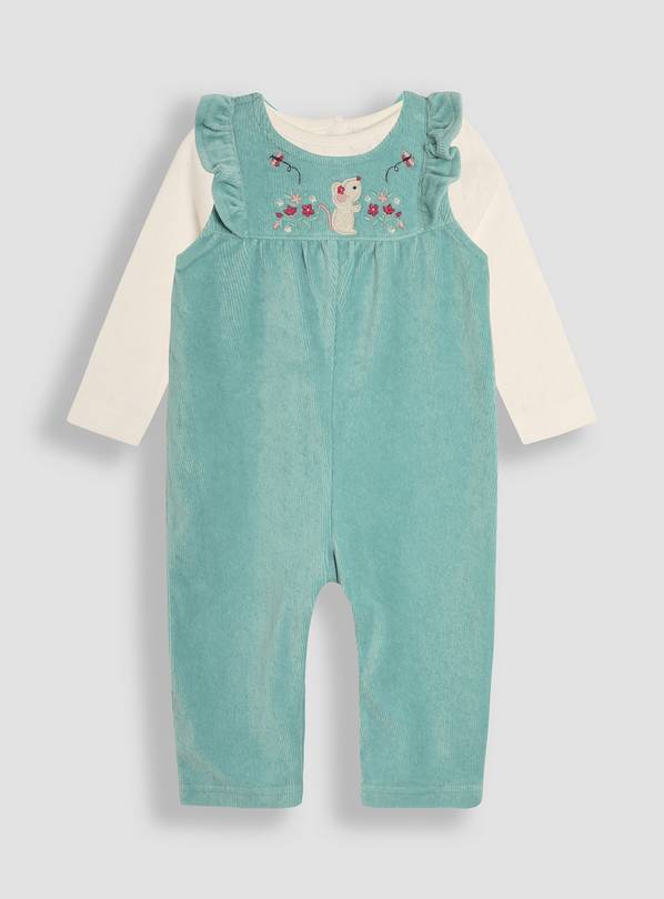 JOJO MAMAN BÉBÉ Mouse Applique Velour Dungarees & Top Set 12-18 months