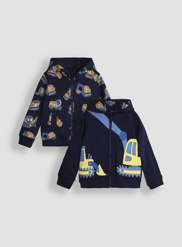 JOJO MAMAN B&Eacute;B&Eacute; Construction Vehicle Applique Reversible Hoodie 6-12 month