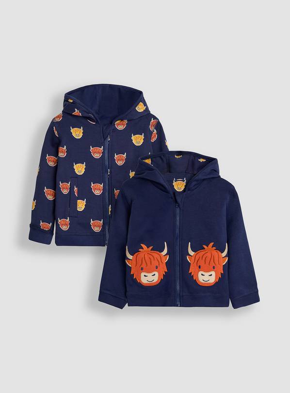 JOJO MAMAN BÉBÉ Highland Cow Applique Reversible Hoodie 6-7 Years