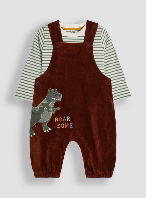 JOJO MAMAN BÉBÉ T Rex Applique Velour Dungarees & Top Set 3-6 months