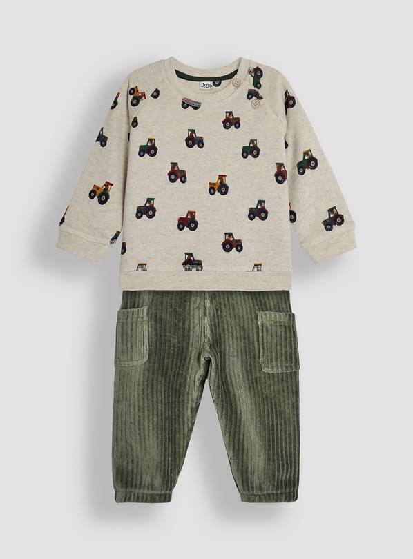 JOJO MAMAN BÉBÉ Tractor Print Sweatshirt & Velour Cargo Jogger Set Up To 3 months