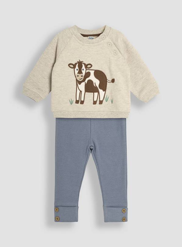 JOJO MAMAN BÉBÉ Cow Sweatshirt & Rib Leggings Set Up To 3 months