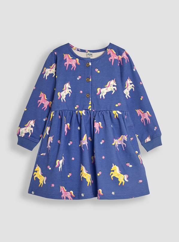 JOJO MAMAN B&Eacute;B&Eacute; Unicorn Floral Button Front Sweat Dress 12 - 18 month