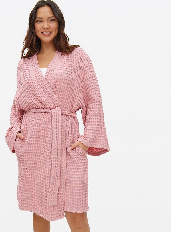 Pink Waffle Cotton Dressing Gown M