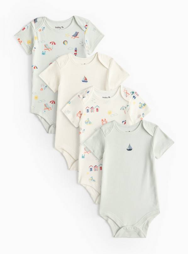 Seaside Print Short Sleeve Bodysuit 4 Pack 9-12 months