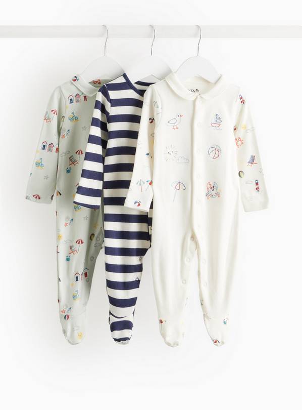 Seaside Printed Collared Sleepsuit 3 Pack Up to 3 mths