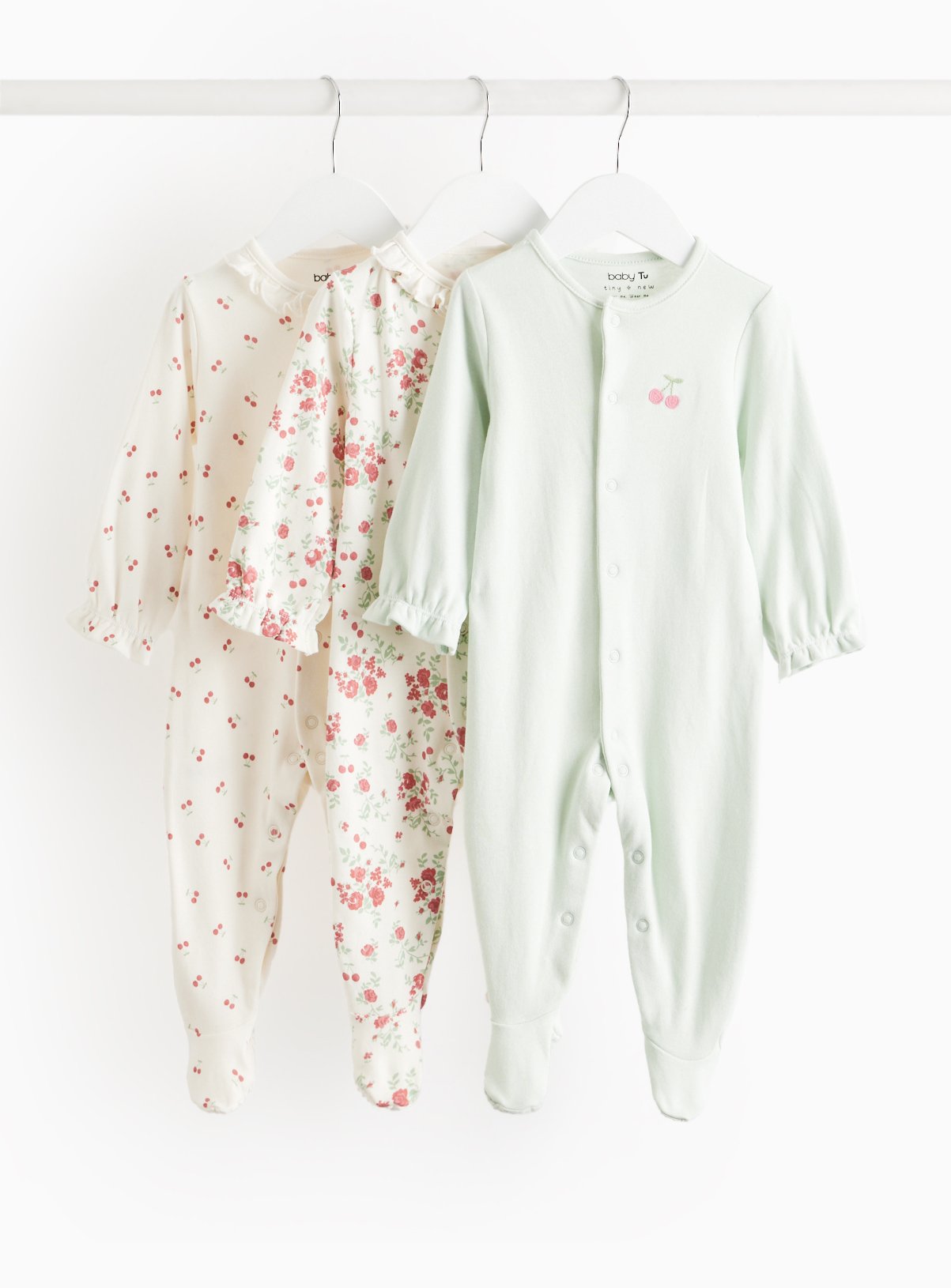 Cherry Printed Frill Sleepsuit 3 Pack 3-6 months