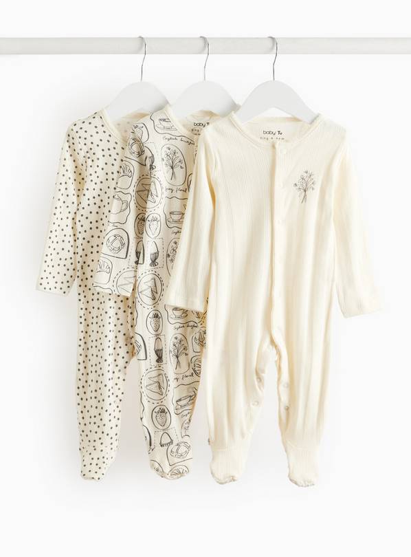 Mono Printed Pointelle Sleepsuit 3 Pack 9-12 months