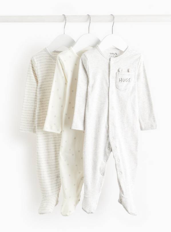 Grey Stripe & Star Sleepsuit 3 Pack 9-12 months