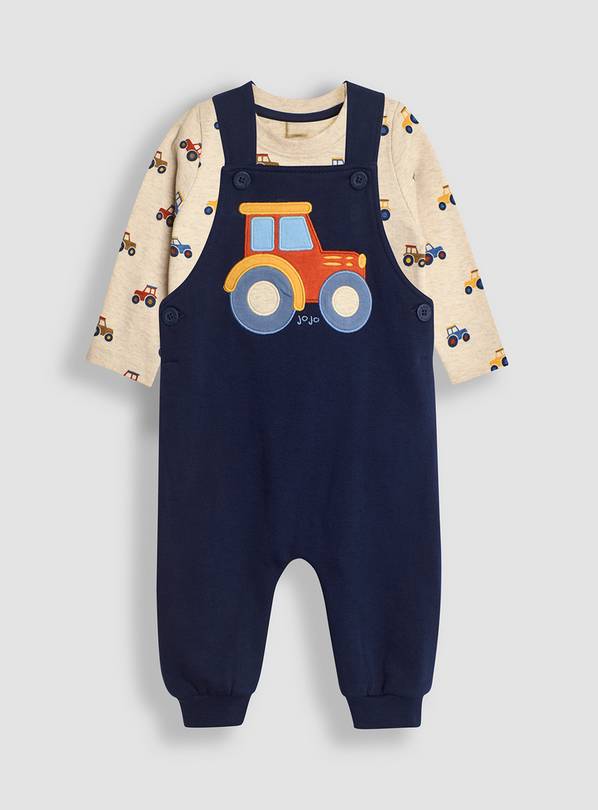 JOJO MAMAN BÉBÉ Tractor Applique Dungarees & Top Set 18-24 months