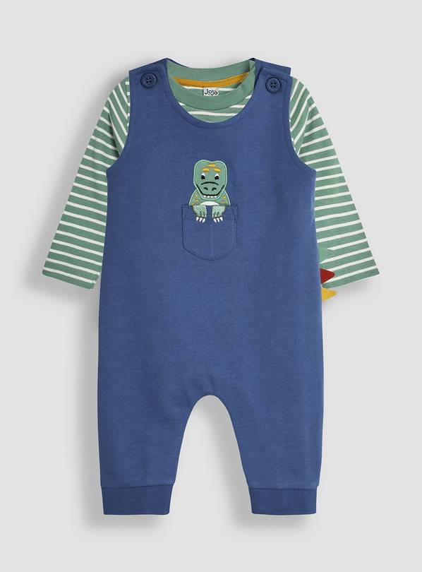 Buy JOJO MAMAN BÉBÉ Dino Applique Pocket Dungarees & Top Set Up To 3