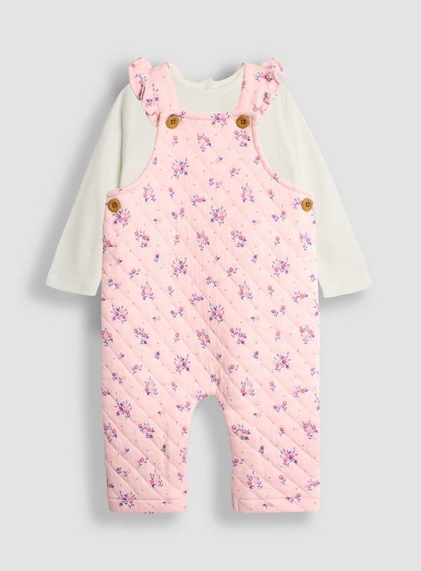 JOJO MAMAN BÉBÉ Quilted Floral Dungarees & Top Set 12 - 18 month