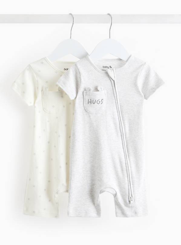 White & Grey Short Sleeve Romper 2 Pack Up to 3 mths