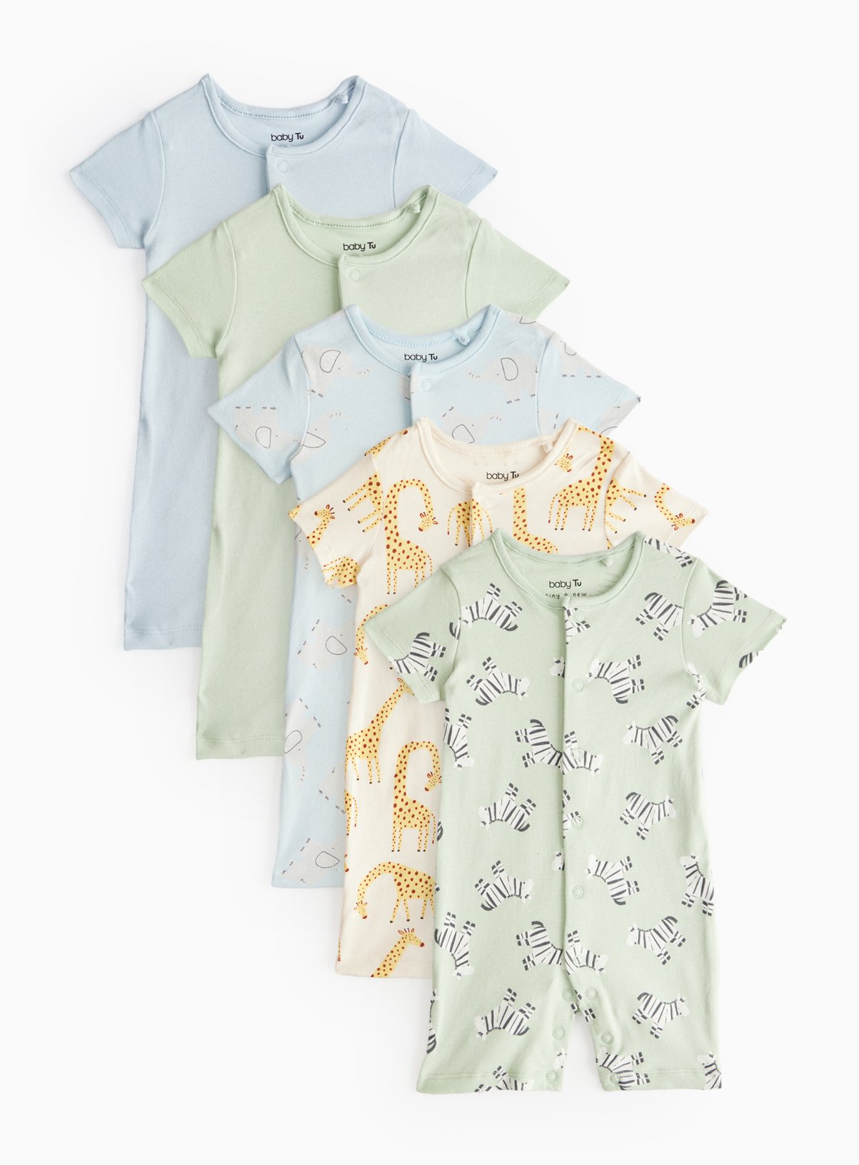 Animal Print Short Sleeve Romper 5 Pack (Up To 1 Mth) - Tu by Sainsbury's
