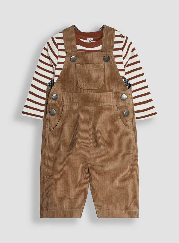 JOJO MAMAN BÉBÉ 2 Piece Classic Cord Dungarees & Stripe Top Set 3-6 months