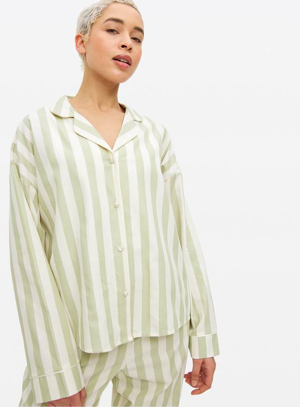 Green Stripe Poplin Co-ord Pyjama Shirt 10