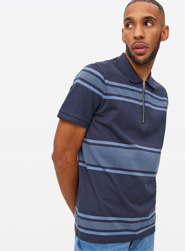 Blue Striped Zip Polo Shirt M