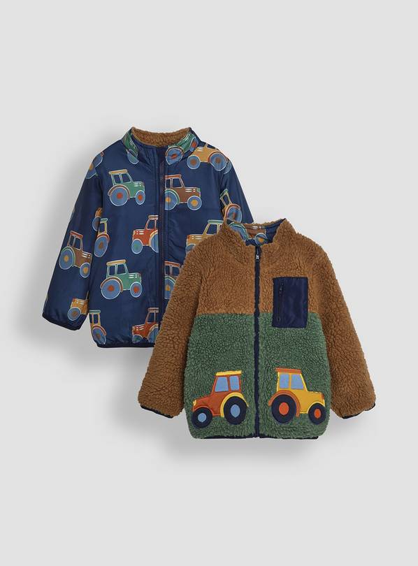 JOJO MAMAN BÉBÉ Tractor Applique Reversible Borg Jacket 4-5 Years