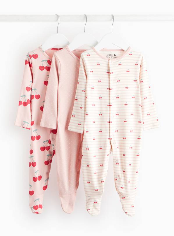 Pink Cherry Print Sleepsuit 3 Pack Up to 1 mth