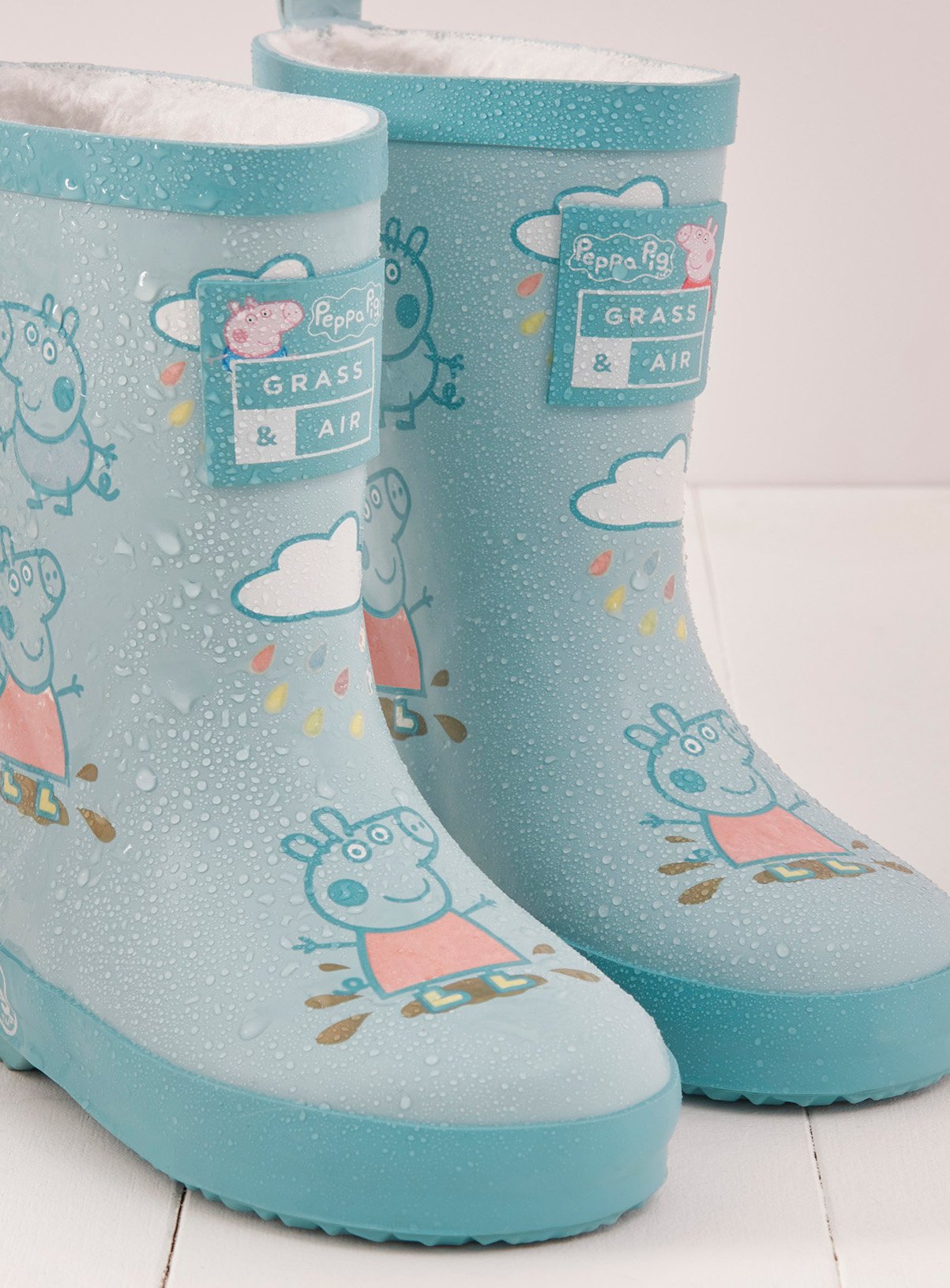 Peppa Pig Wellies Flower Girl's Easy-On Handles Pink Blue Rain Welly Boots 20 EU