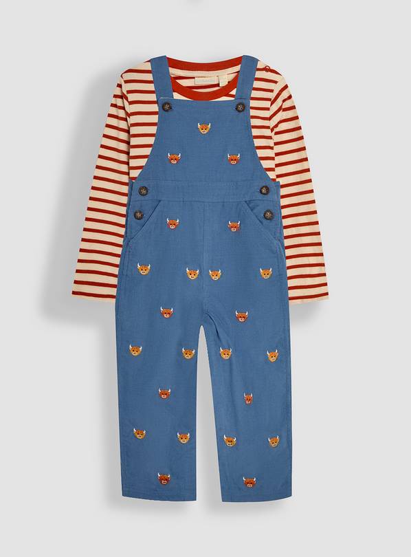 JOJO MAMAN BÉBÉ Highland Cow Embroidered Dungarees & Top Set 3-6 month