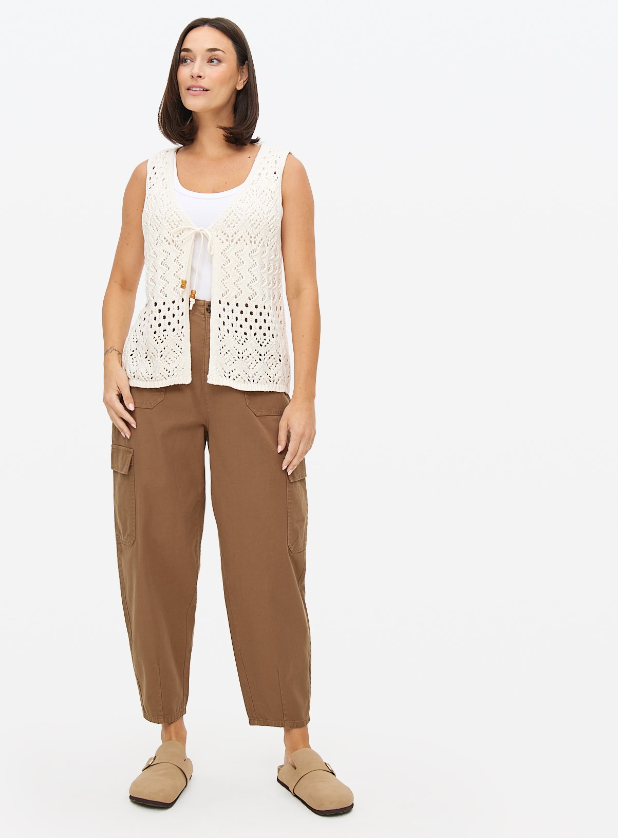 Neutral Tie-Front Crochet Waistcoat 24 - Image 2 thumbnail