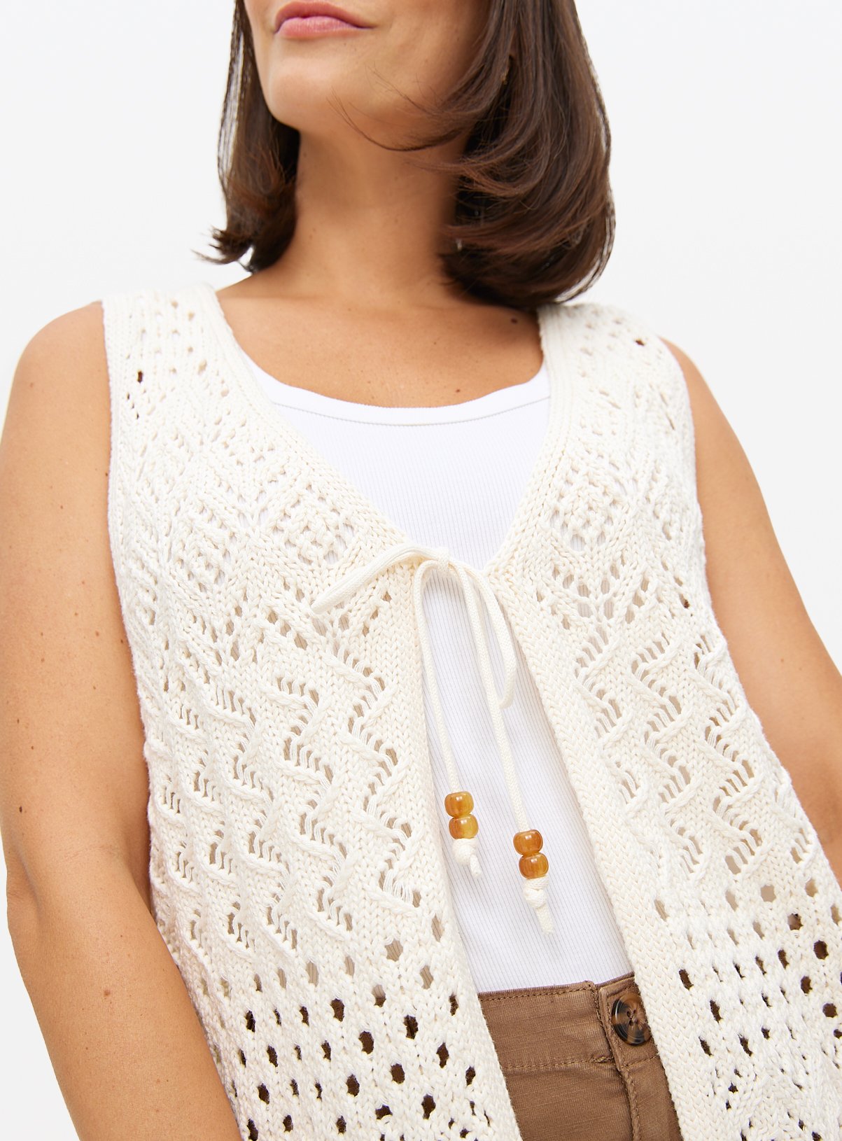 Neutral Tie-Front Crochet Waistcoat 24 - Image 3 thumbnail