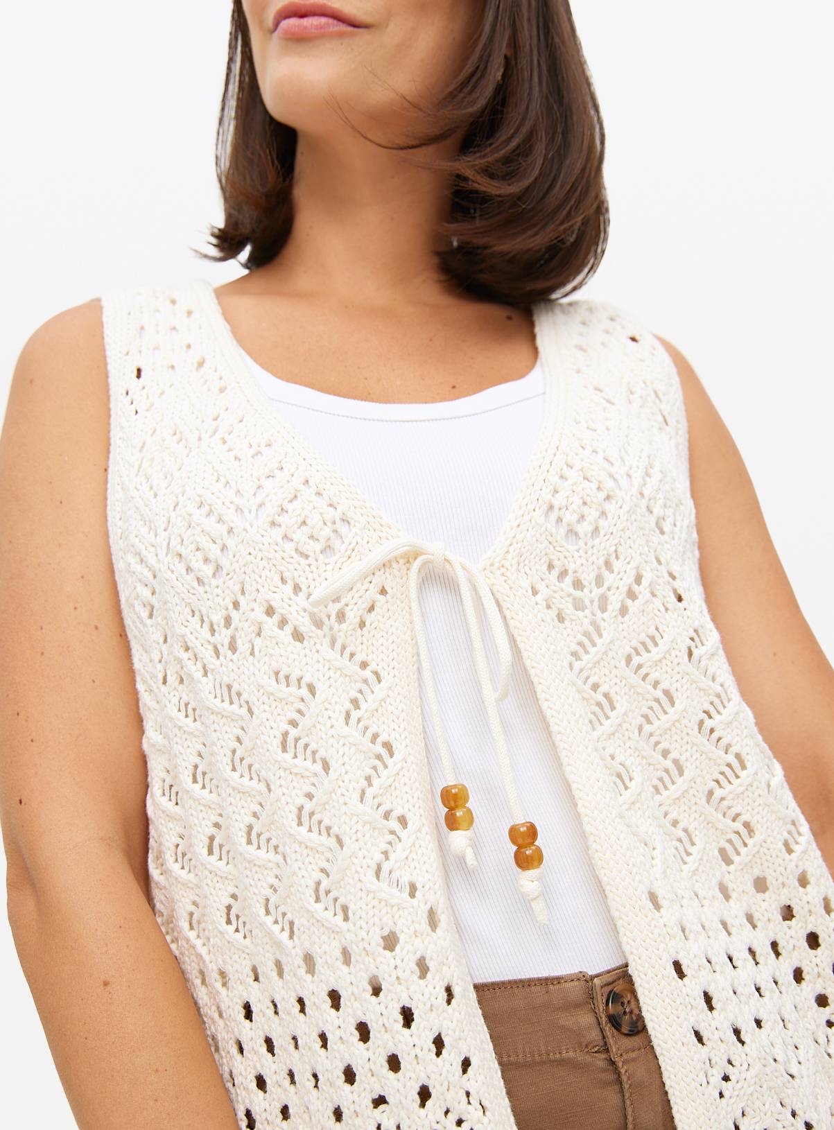 Neutral Tie-Front Crochet Waistcoat 24 - Image 3