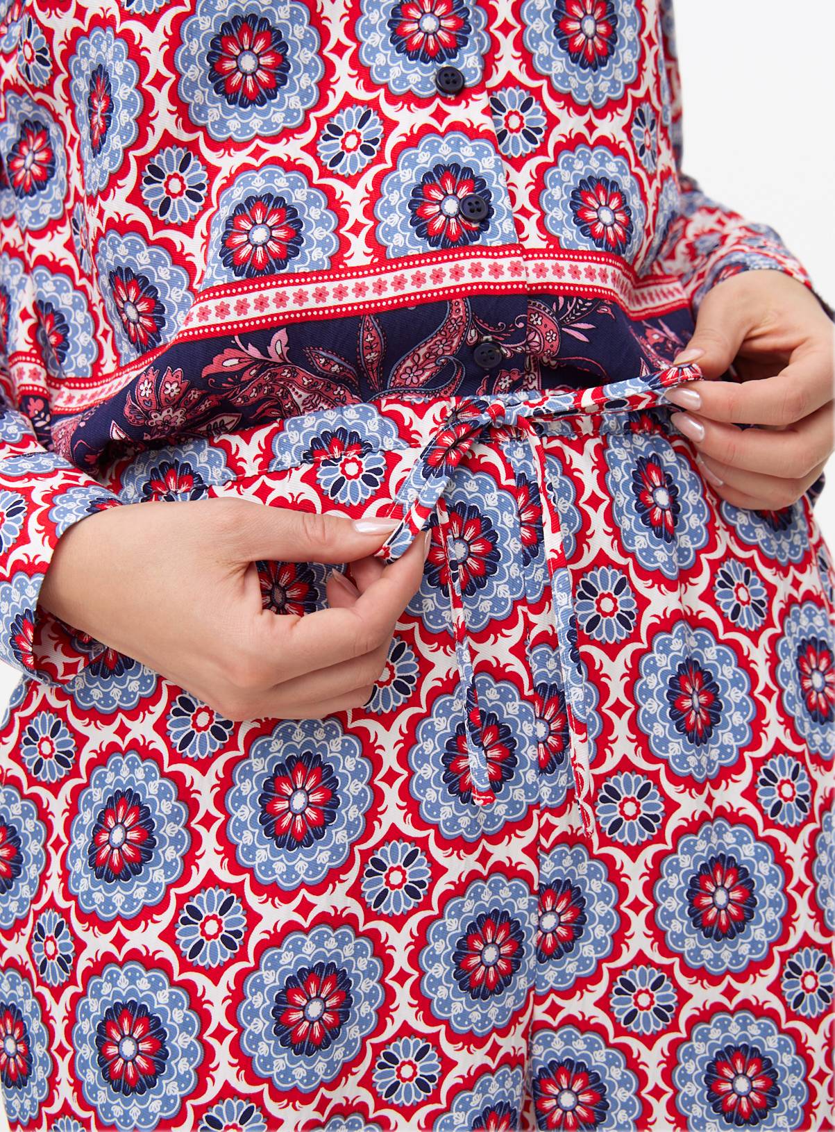 Red Border Printed Wide Leg Co-ord Trousers 14 - Image 3