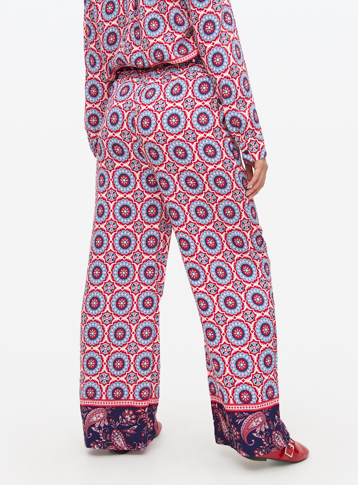 Red Border Printed Wide Leg Co-ord Trousers 14 - Image 4 thumbnail