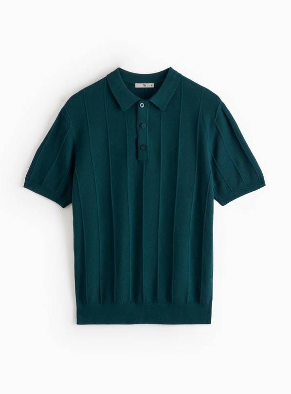  Teal Ribbed Stripe Polo Shirt XL