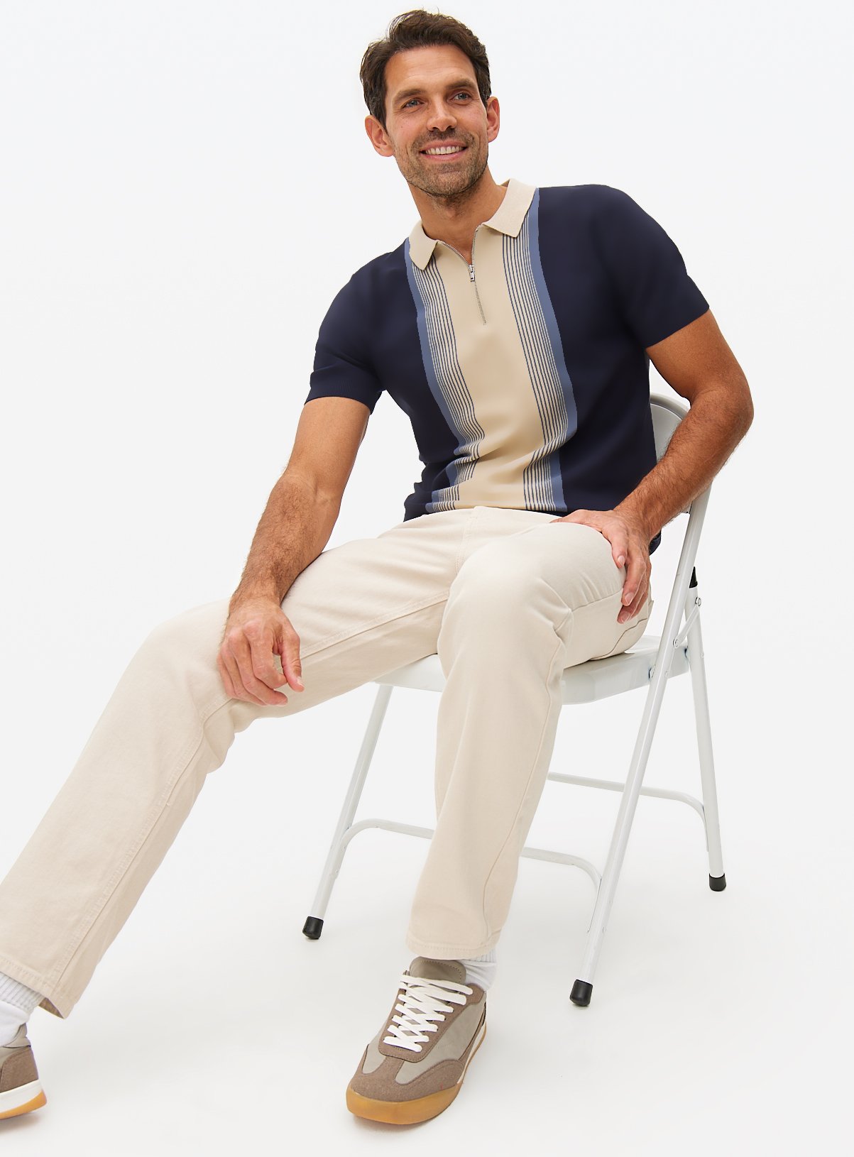 Navy Colour Block Knit Polo Shirt XL - Image 2 thumbnail