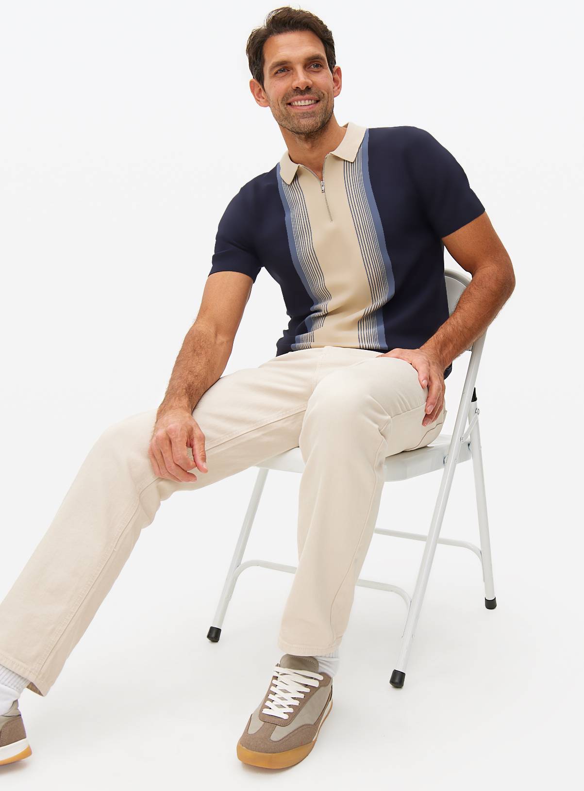Navy Colour Block Knit Polo Shirt XL - Image 2