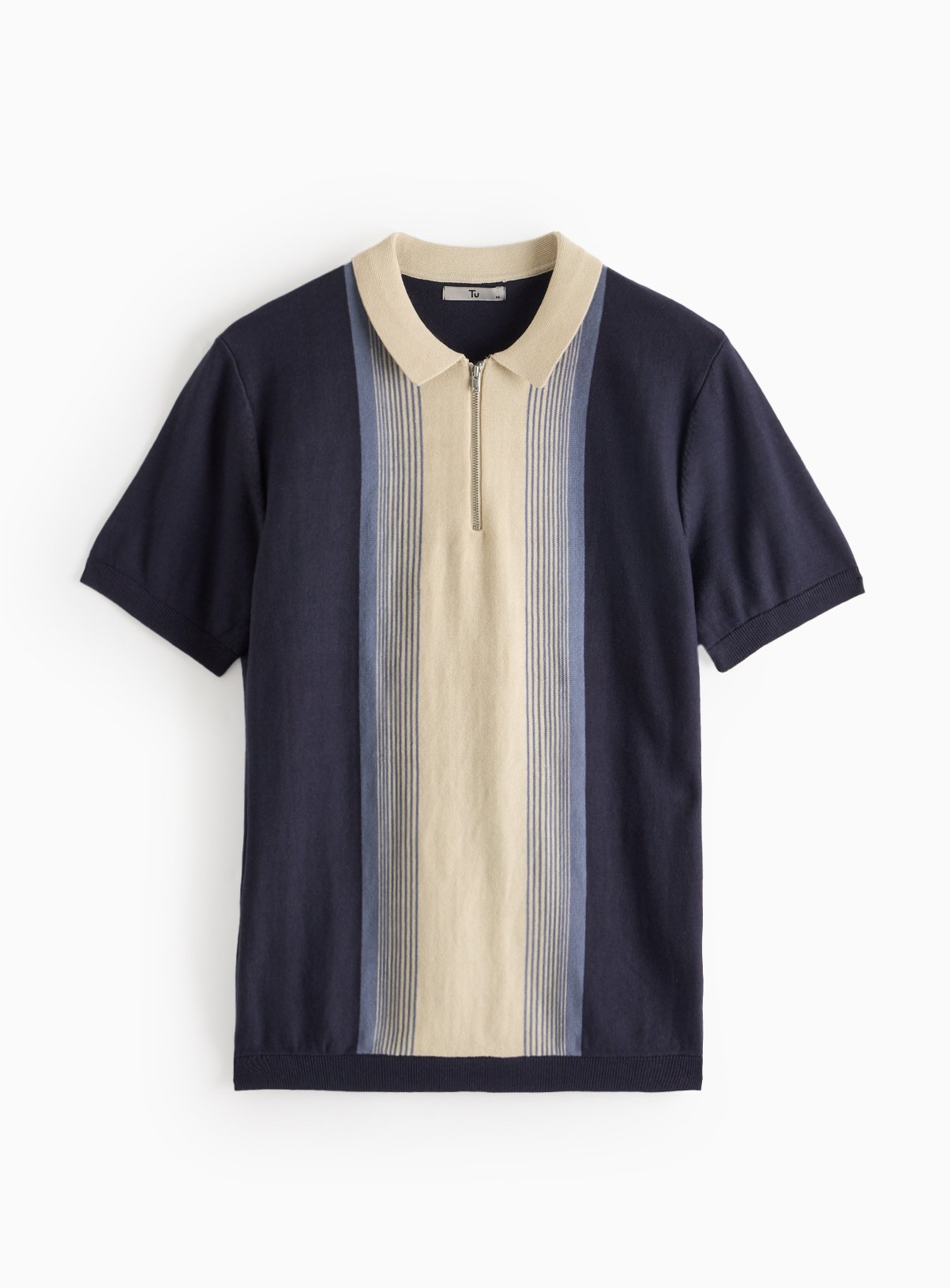 Navy Colour Block Knit Polo Shirt XL - Image 3 thumbnail