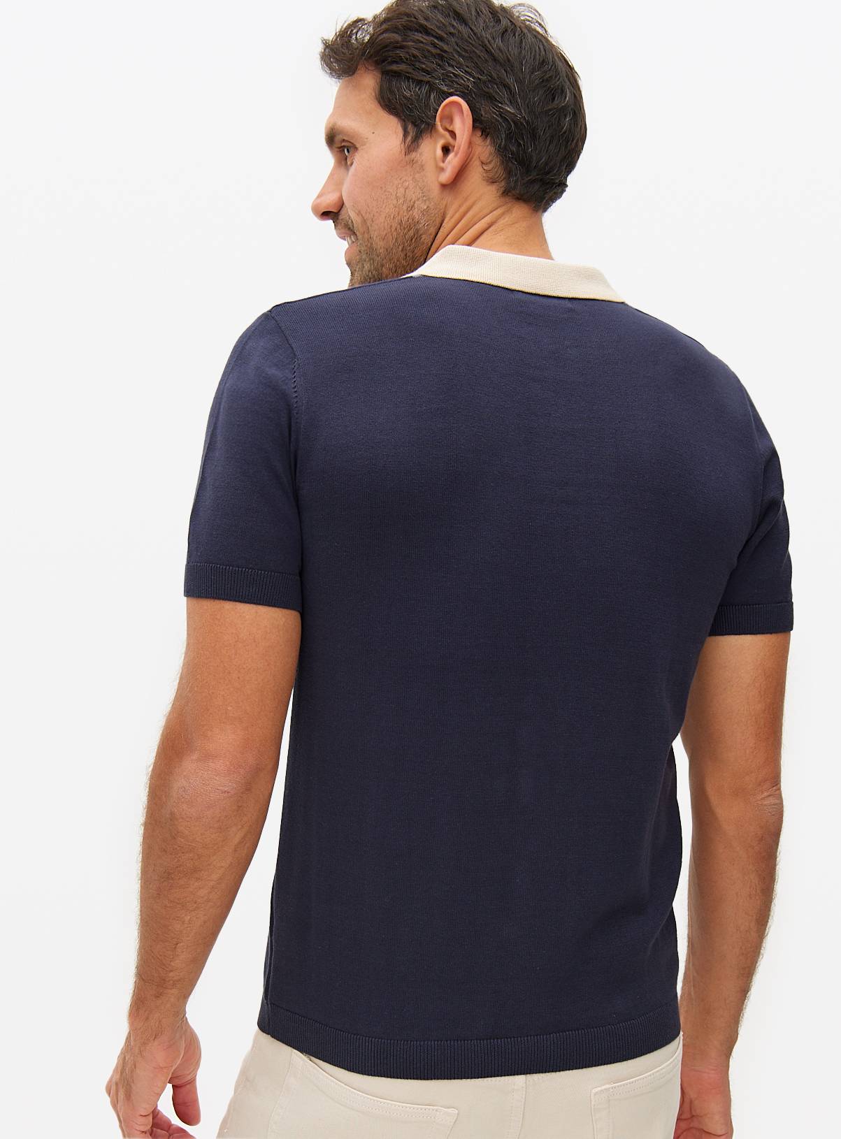 Navy Colour Block Knit Polo Shirt XL - Image 5