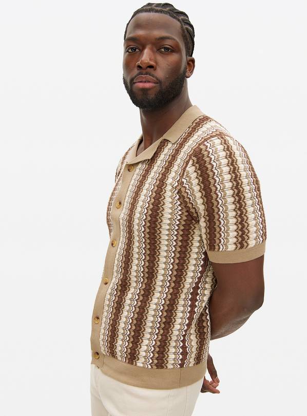 Neutral Zig Zag Stitch Shirt M