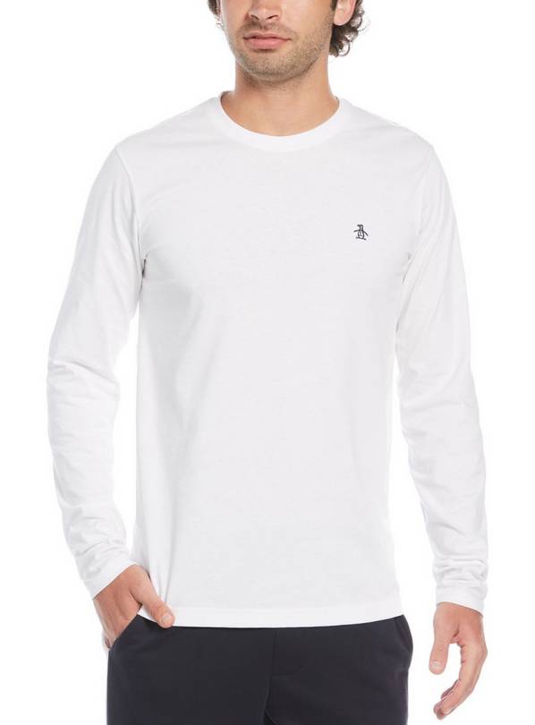 ORIGINAL PENGUIN Long Sleeve Cotton T Shirt In White S