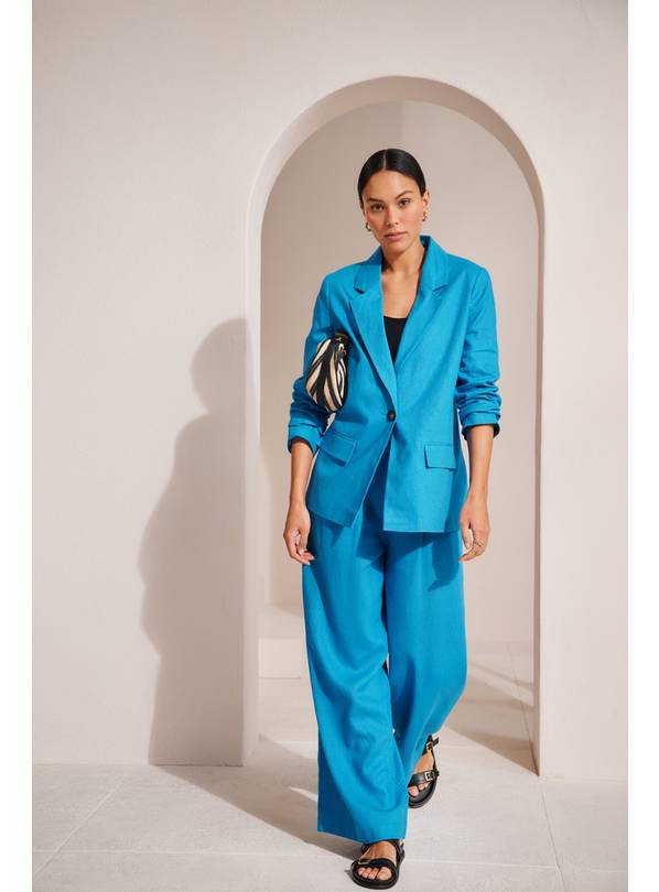 Blue Relaxed Fit Linen Blazer 10