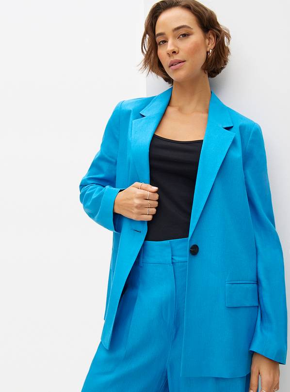 Blue Relaxed Fit Linen Blend Co-ord Blazer 8