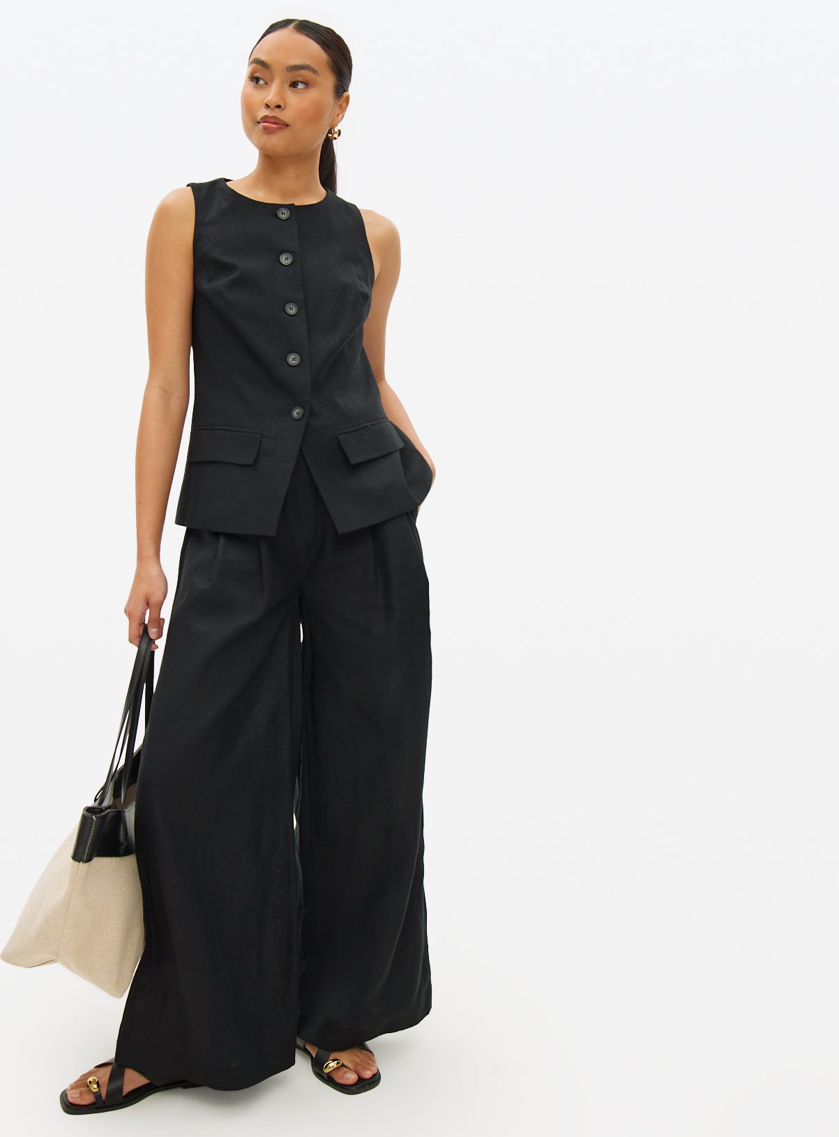 Black Linen Ultra Wide Co-ord Trousers 22R - Image 2 thumbnail