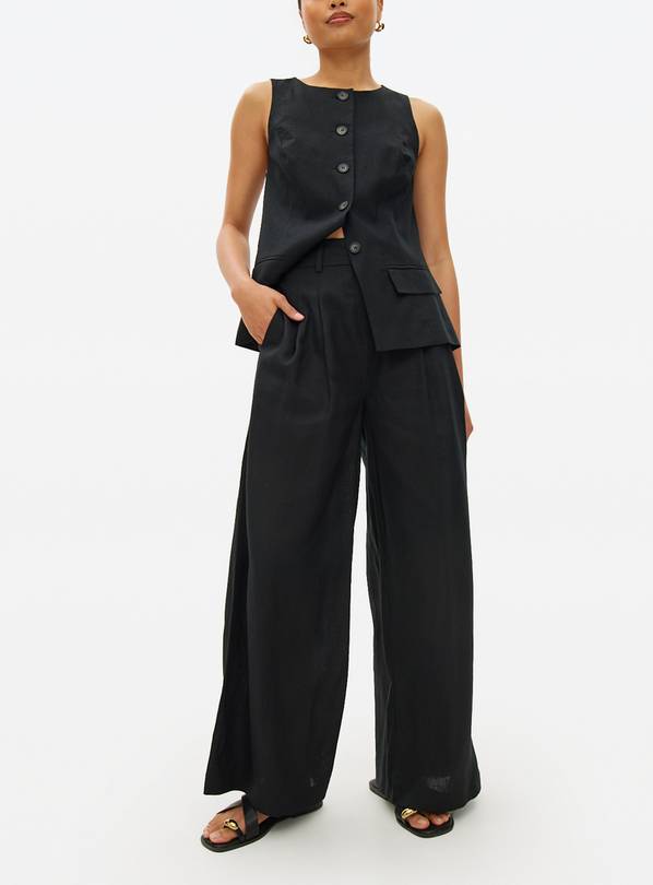 Black Linen Ultra Wide Trousers 8L