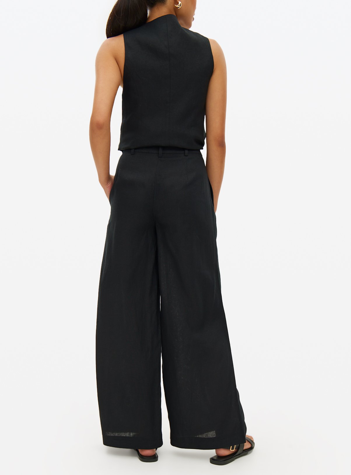 Black Linen Ultra Wide Co-ord Trousers 14R - Image 4 thumbnail