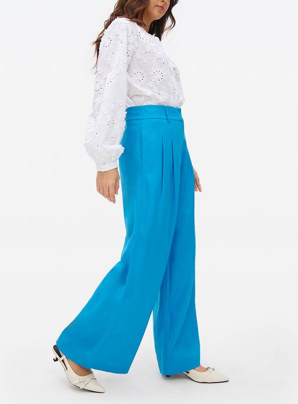 Blue Linen Ultra Wide Trousers 10R